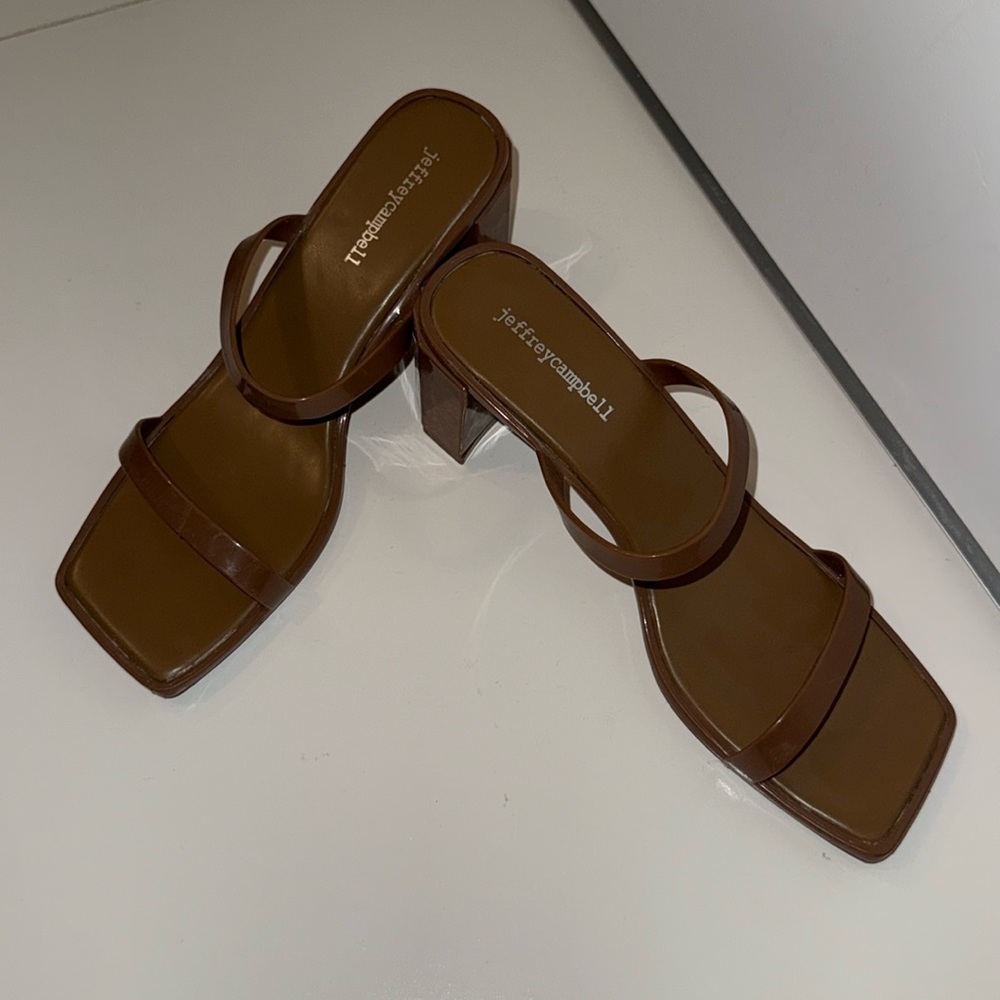 Jeffrey Campbell square toe brown sandals